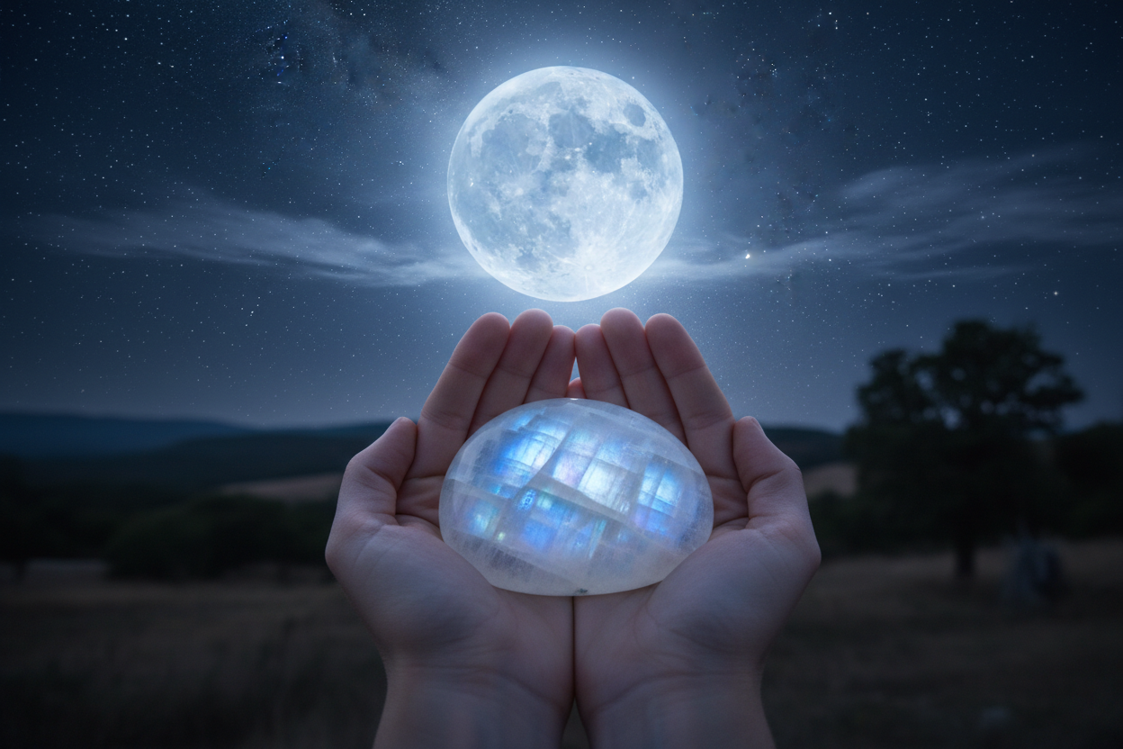 rituel d’activation de la pierre de lune à la lumière de la pleine lune