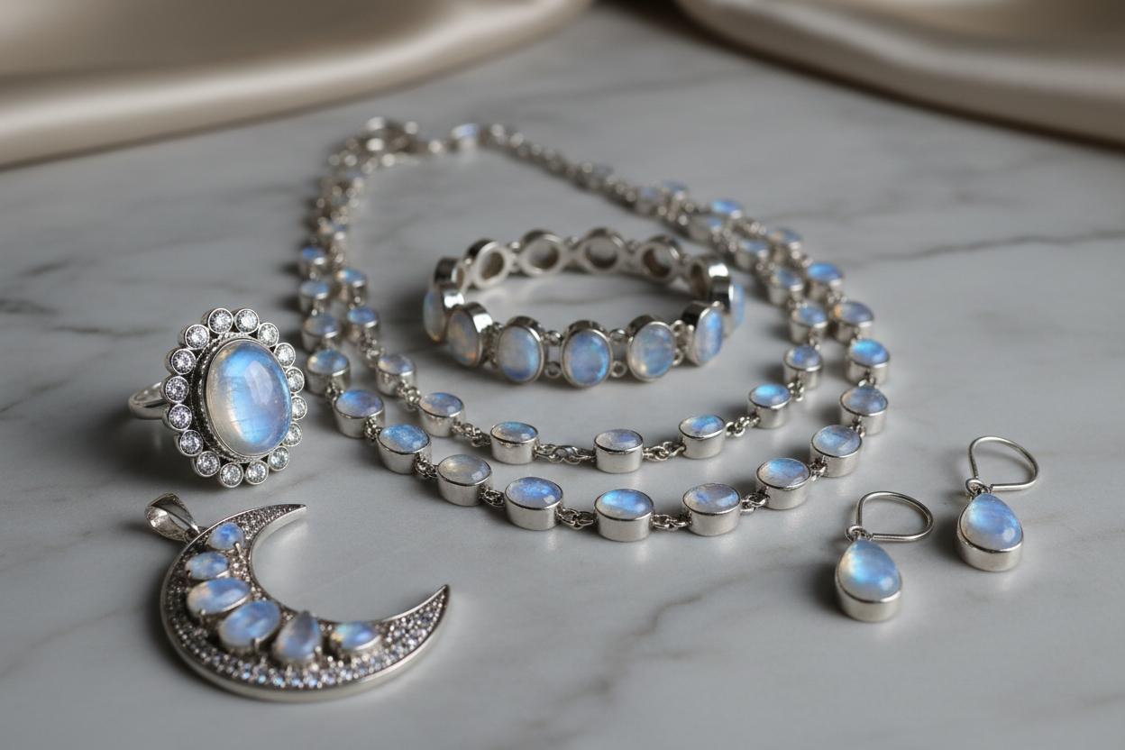 bijoux en pierre de lune argent 925 élégants avec reflets naturels