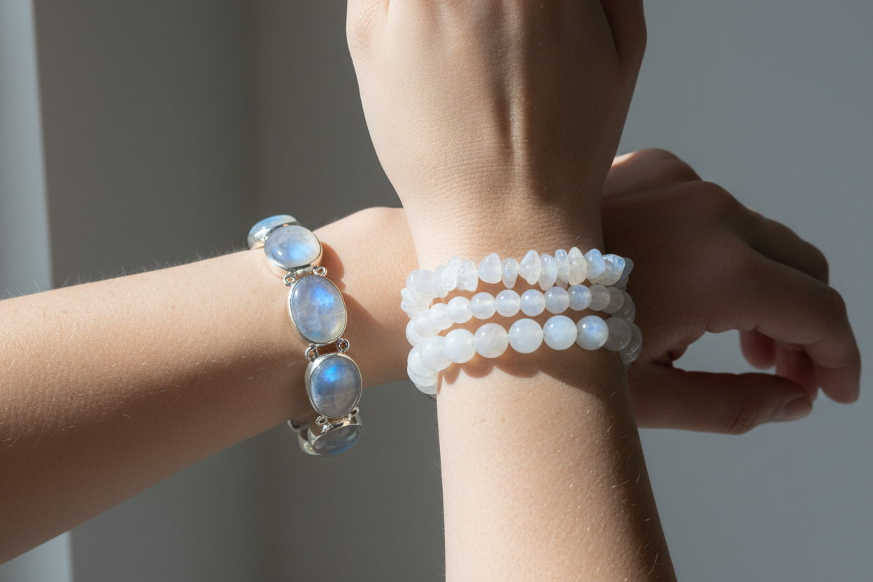 bracelet pierre de lune poignet gauche ou droit énergie
