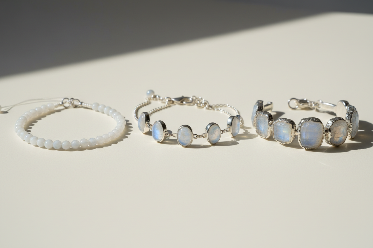 bracelets pierre de lune différents, reflets naturels