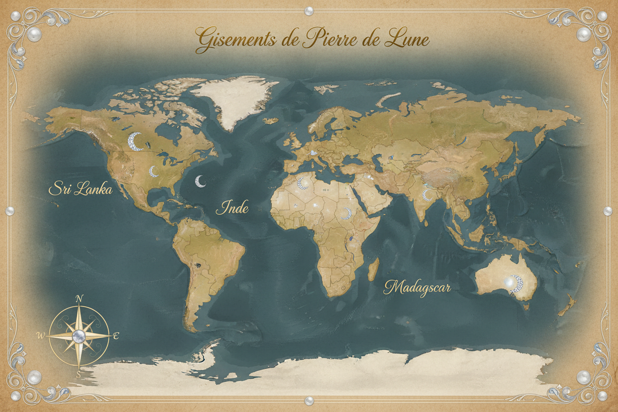 gisements pierre de lune dans le monde carte