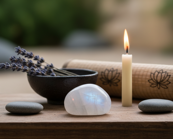 Pierre de lune blanche naturelle aux reflets lumineux illustrant les vertus de la pierre en lithothérapie