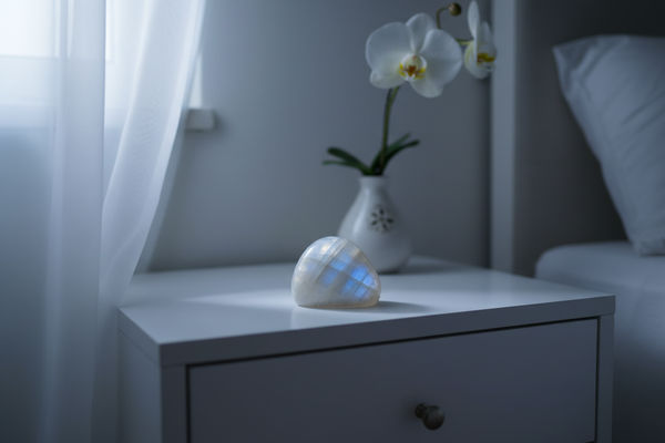 Pierre de Lune naturelle dans une ambiance nocturne apaisante