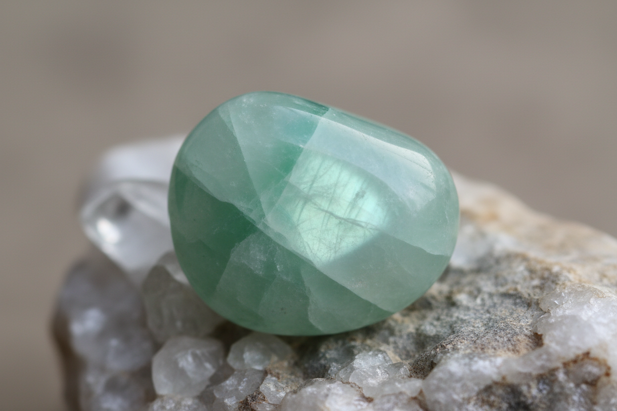 pierre de lune verte avec reflets doux naturels