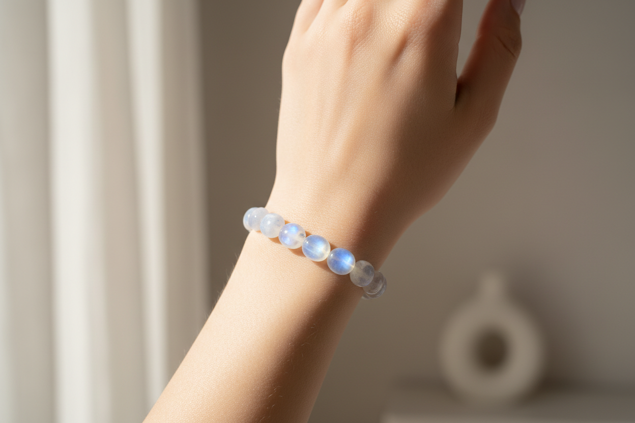 porter une pierre de lune au quotidien bracelet au poignet