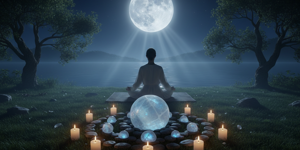 pierre de lune naturelle utilisée pendant une méditation en lithothérapie