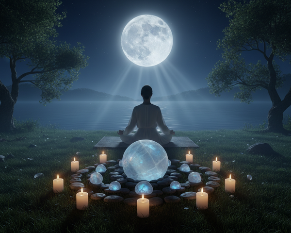 pierre de lune naturelle utilisée pendant une méditation en lithothérapie