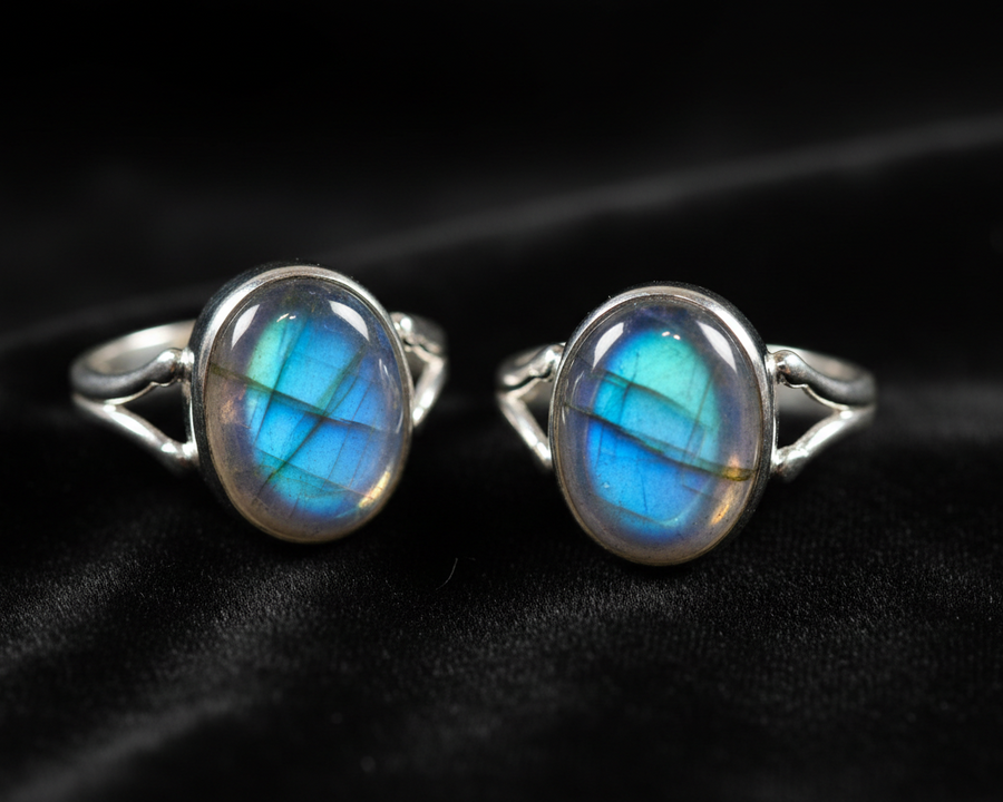 Collection bagues pierre de lune arc-en-ciel argent 925 - reflets multicolores - 123 Pierre de Lune