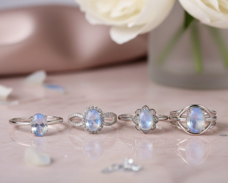 Collection bagues pierre de lune femme argent 925 - bijoux féminins élégants - 123 Pierre de Lune