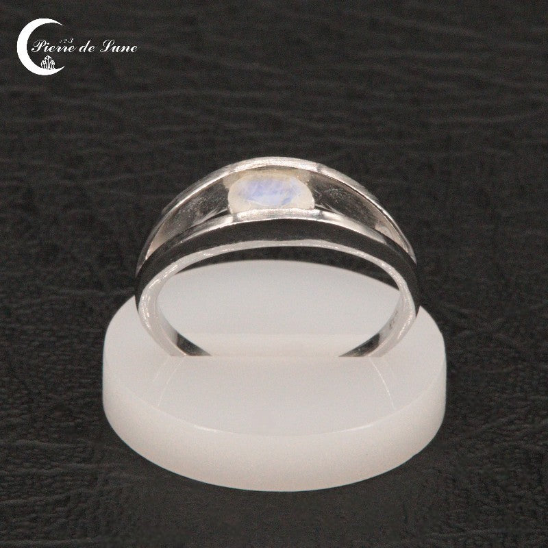 Bague femme (Sélinonte) épurée en argent 925 rhodié et petite pierre de lune.