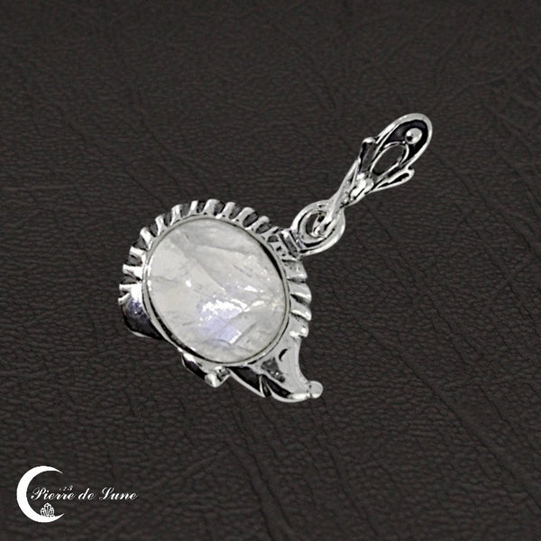 Pendentif (Niglo) pierre de lune 10x12mm cabochon en argent 925 rhodié.