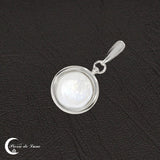 Pendentif (Rhodos) pierre de lune 12mm cabochon rond, argent 925 rhodié.