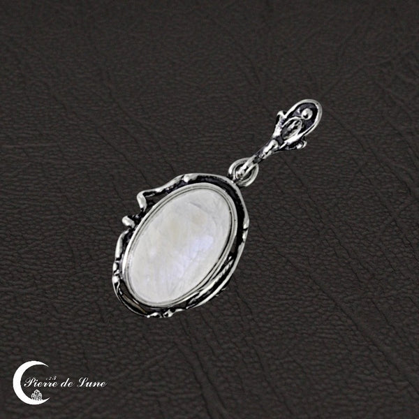 Pendentif (Démétria) pierre de lune véritable ovale 10x14mm, argent 925.