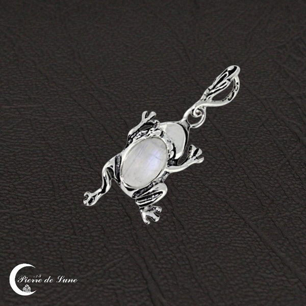 Pendentif (Rainette) en pierre de lune véritable ovale, design fin.