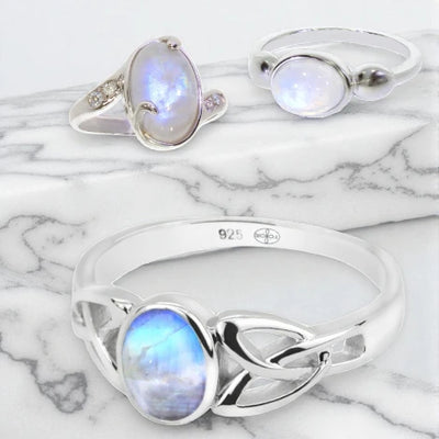 Bague cabochon ovale en pierre de lune, argent 925, bijou lumineux femme