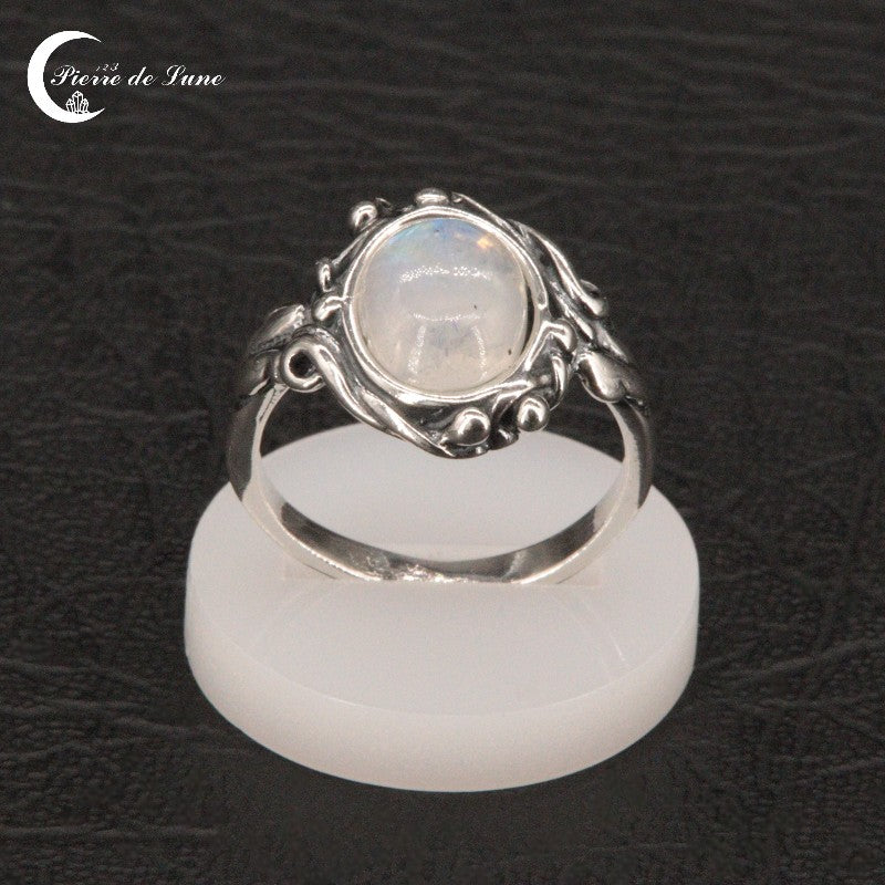 Bague femme (Pléiade) en argent 925 hypoallergénique avec cabochon pierre de lune fin.