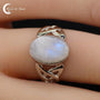 Bague Pierre de Lune (Elysia) femme en argent rhodié avec pierre ovale vue de dessus.