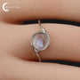 Bague Pierre de Lune (Sélène) argent 925 rhodié avec pierre ronde 7mm cabochon.