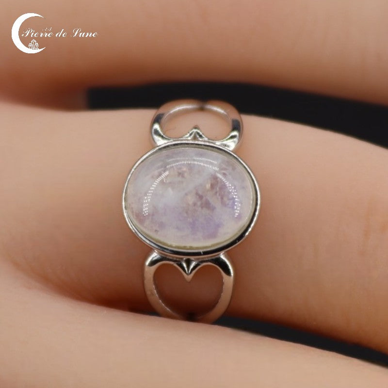 Bague Pierre de Lune (Thalia) classique avec pierre ovale généreuse 8x10mm.