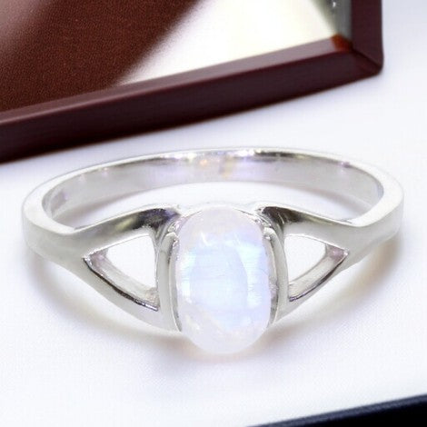 Bague Pierre de Lune Hypoallergénique Sans Nickel Argent (Andromède)