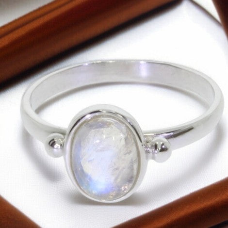 Bague Pierre de Lune Blanche Ovale Argent 925 (Astraé)