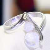 Bague Duo Pierre de Lune Arc-en-Ciel Rondes Argent (Cléodora)