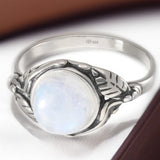 Bague Pierre de Lune Ronde 8mm Argent Rhodié (Egéa)