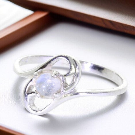 Bague Pierre de Lune Épurée Ronde Argent 925 (Elégance)
