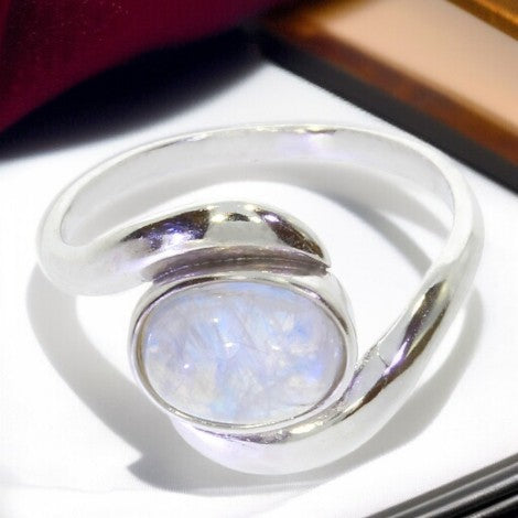 Bague Pierre de Lune Spirale Moderne Argent 925 (Evadé)