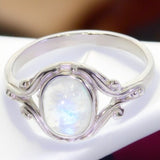 Bague Pierre de Lune Artisanale Monture Ciselée Argent (Helxine)