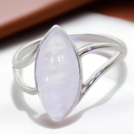 Bague Pierre de Lune Irisée Marquise Arc-en-Ciel Argent (Nysa)