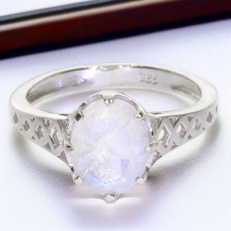 Bague Pierre de Lune Facettée Ovale en Argent (Hécate)