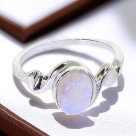 Bague Pierre de Lune Argent Massif Rhodié (Kallisto)