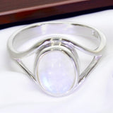 Bague Pierre de Lune Arc-en-Ciel Ovale Argent (Néréide)