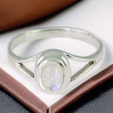 Bague Pierre de Lune Naturelle Ovale Argent Massif (Nixe)