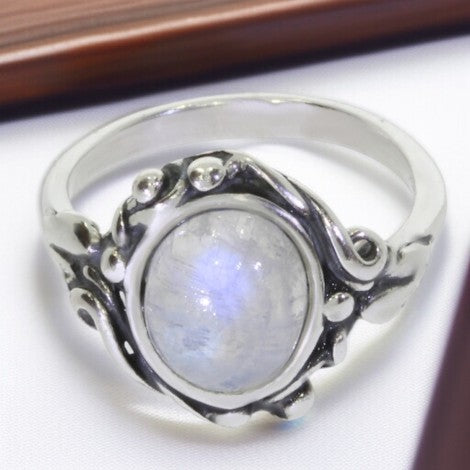 Bague Pierre de Lune Fine Ovale en Argent Massif (Pléiade)
