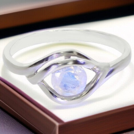 Bague Pierre de Lune Raffinée Ronde Argent 925 (Clémence)