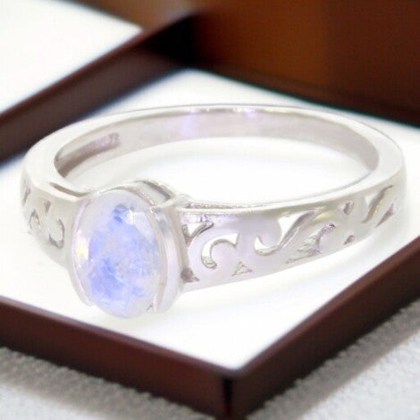 Bague Pierre de Lune Quotidien Ovale Facettée Argent (Solène)