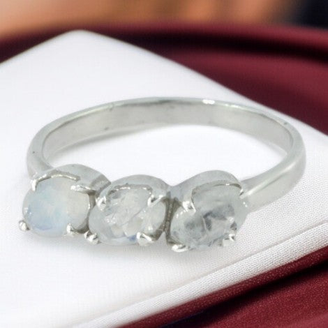 Bague Trio Pierre de Lune Ovale Facettée Argent (Téthys)