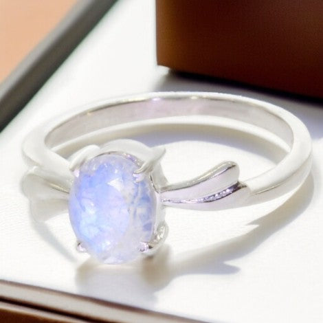 Bague Pierre de Lune Scintillante Facettée Argent (Théia)