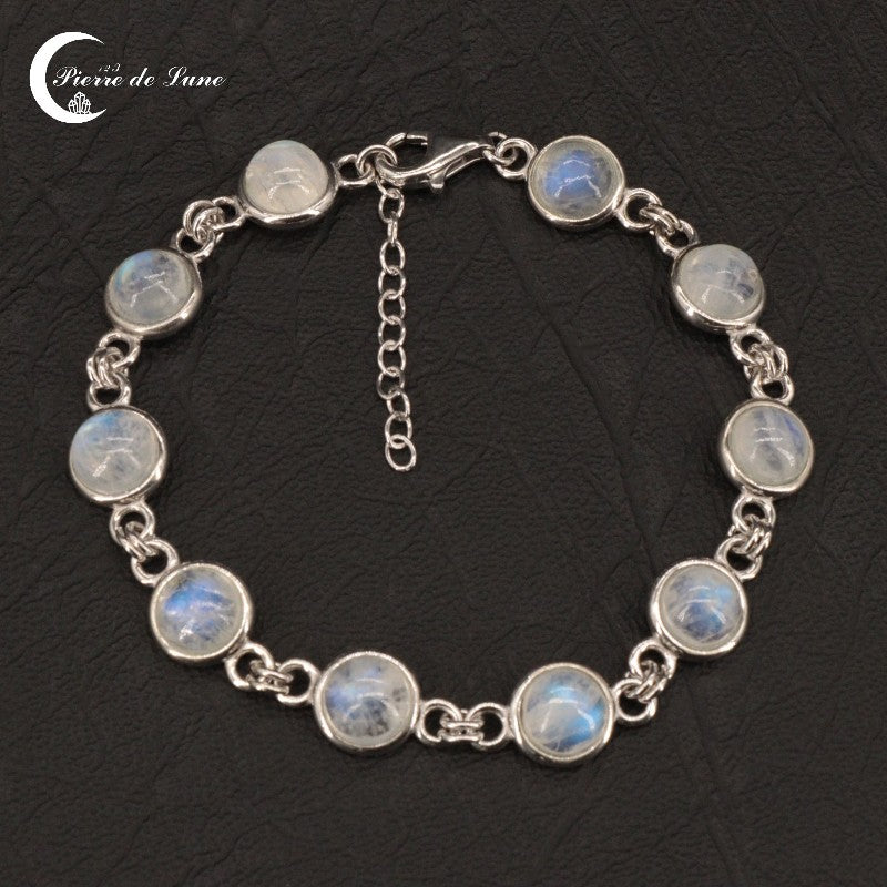 Bracelet femme ajustable (Amathie) 17cm base, richement orné de 10 cabochons 7mm.