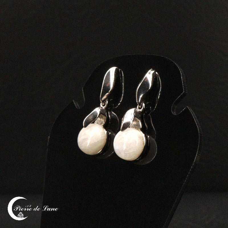 Boucles d'oreilles (Crystalline) avec pierre de lune naturelle de 10mm, design délicat