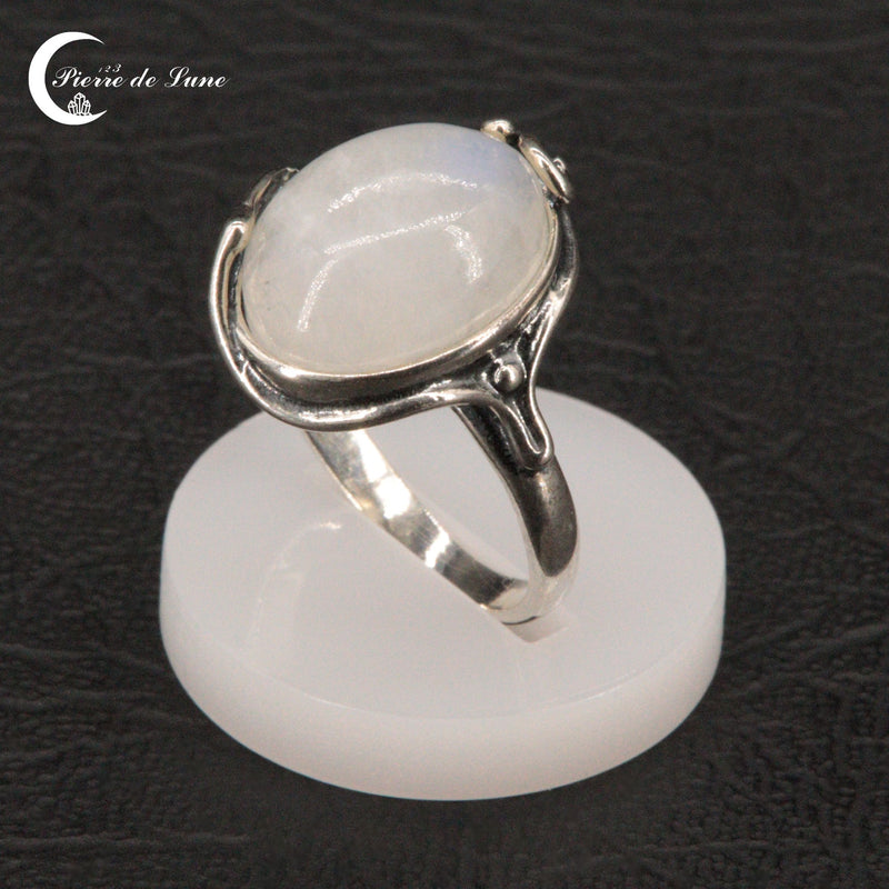 Bijou hypoallergénique Bague Pierre de Lune (Kyrene) avec pierre naturelle ovale 11x14mm.
