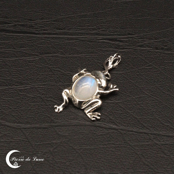 Pendentif (Rainette) Pierre de Lune ovale naturelle sur fond noir