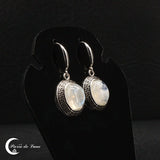 Boucles d'oreilles pierre de lune ovales argent émaillé (Lysandre)