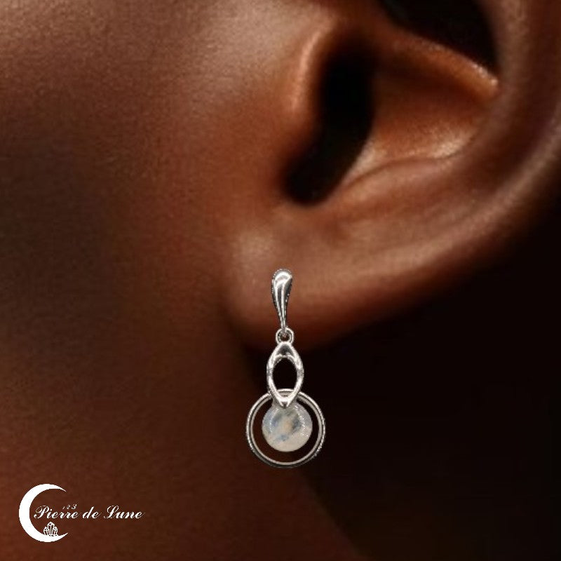 Gros plan sur la finition polie de la pierre des Boucles d'oreilles (Althéas)