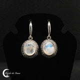 Boucles d'oreilles pierre de lune ovales argent émaillé (Lysandre)