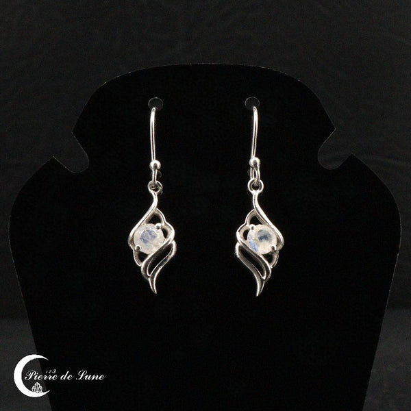 Boucles d'oreilles Pierre de Lune (Odéone), design minimaliste en argent 925