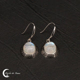 Boucles d'oreilles pierre de lune ovales argent émaillé (Lysandre)