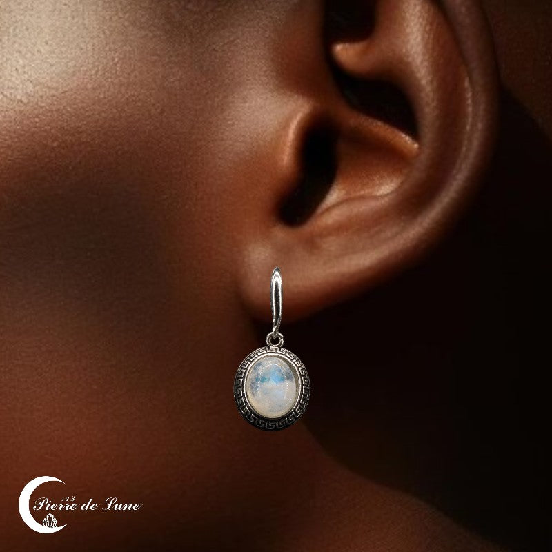 Boucles d'oreilles crochet Pierre de Lune (Lysandre) hypoallergéniques